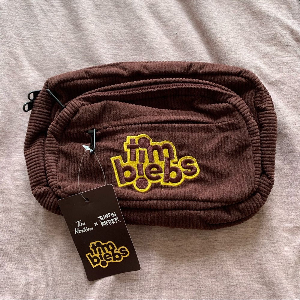 NWT TIM HORTONS X JUSTIN BIEBER BROWN CORDUROY BELT BAG